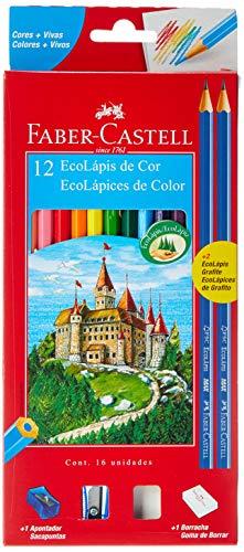 Lapis De Cor Sextavado Ecolapis 12 Cores C/Kit - Pacote com 12 Faber Castell, Multicor