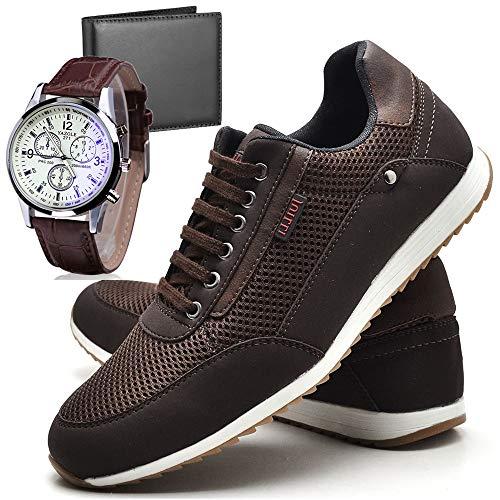Sapatênis Sapato Casual Com Relógio e Carteira Masculino JUILLI R1100DB Tamanho:40;cor:Marrom;gênero:Masculino