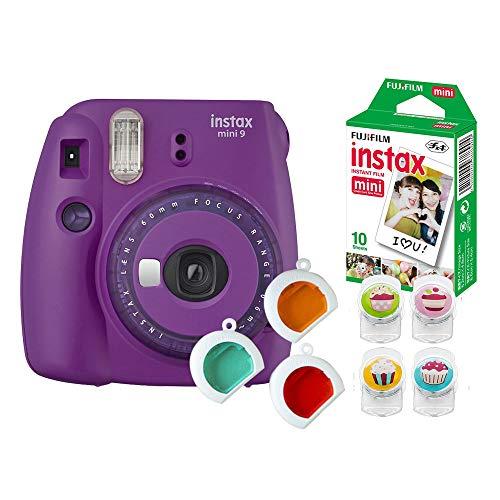 Câmera Instantânea Instax Mini 9 com 3 Filtros Coloridos + Pack 10 Fotos + 4 Clips Magnéticos Coloridos para Fixar Fotos, Fujifilm, INSTAXKIT31R, Roxo Açai