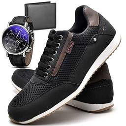 Sapatênis Sapato Casual Com Relógio e Carteira Masculino JUILLI R1100DB Tamanho:41;cor:Preto;gênero:Masculino