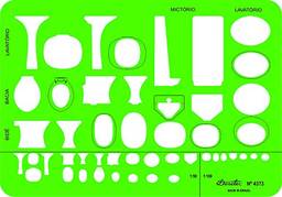 Gabarito Desetec de Sanitários com Perfis Visto de Frente de Cima e de Lado, em 3 Escalas, 4373, Trident, Verde, 21.5 x 15 cm