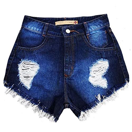Shorts Jeans Feminino Cintura Alta Destroyed Hot Pants S01 tamanho:40