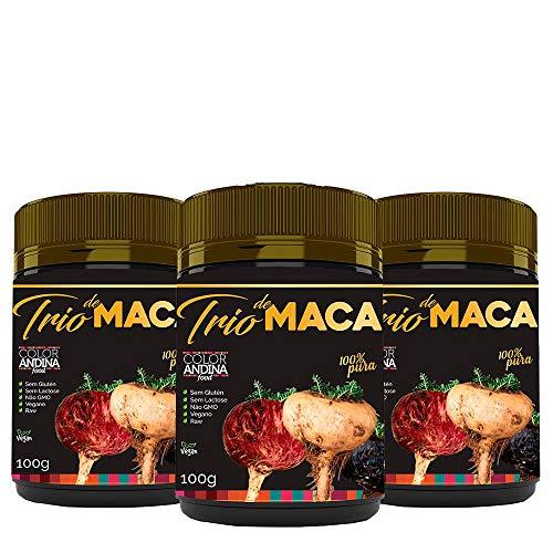 Trio de Maca Peruana (Preta, Vermelha e Amarela) Color Andina Food, 3 potes de 100g