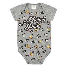 Body Manga Curta Mickey & Pluto, Baby Marlan, Bebê Menino, Mescla Stone, PB