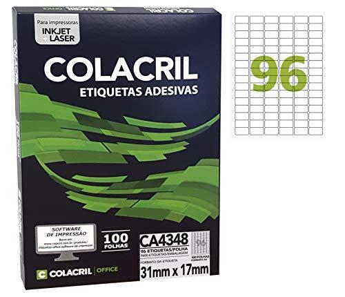 Etiqueta Adesiva A4, 31.0 mm x 17.0 mm, 100 Folhas, Colacril, CA4348, Branco, pacote de 9600