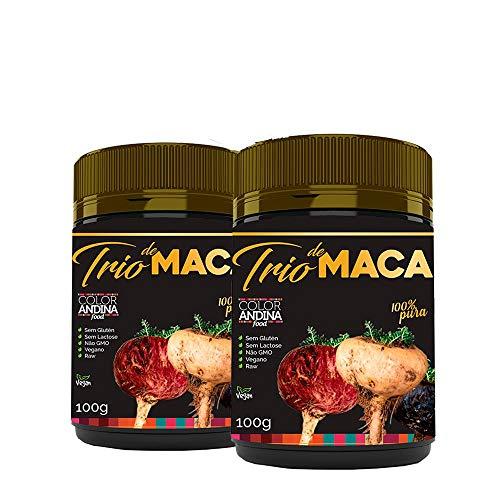 Trio de Maca Peruana (Preta, Vermelha e Amarela) Color Andina Food, 2 potes de 100g