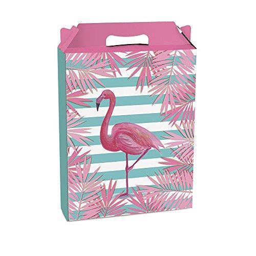 Caixa Para Presente Maleta Retangular Vertical Cromus Embalagens na Estampa Flamingo com Trava 21x7,5x26 cm com 10 Unidades