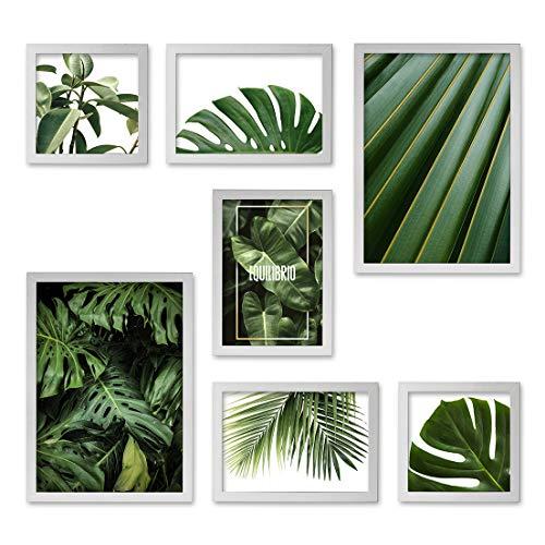 Conjunto Quadros Decorativos Folhas Verdes Moldura Branca 90 x 90 m - Prolab Gift