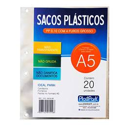 SACO PLAST 4 FUROS A3 345MMx430MM PP GROSSO 0,10mm (REFIL 186 e 154), Plast Park, 1511, INCOLOR, Pacote com 20