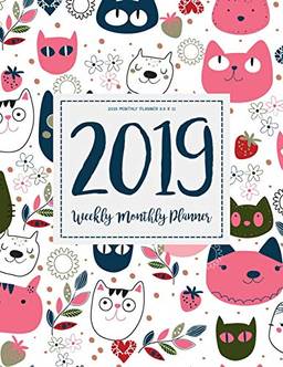 2019 Monthly Planner 8.5 x 11: Daily Weekly Monthly Calendar Planner - For Academic Agenda Schedule Organizer Logbook and Journal Notebook Planners With To To List - Happy Cat