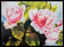 Quadro Floral Decorativo Moldura Preta Flores Rosas Decore Pronto Multicor 74x54cm