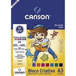 Bloco Canson Criativo, A3 (297mm X 420mm), 80 grs, 32 Folhas, 08 Cores, Fila Canson