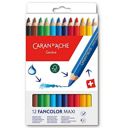 Caran D'Ache Lápis Aquarelável Jumbo Fancolor 12 Cores, 12 Cores