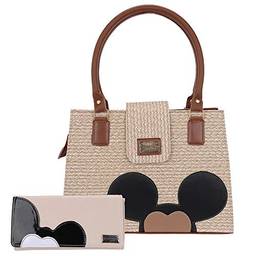 Bolsa Disney Mickey Mouse kit com carteira Palha creme