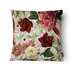 Capa de Almofada Floral Geométrico Belchior Uniq Silk Home Vermelho/Marfim 50 X 50 Cm, Silk Home