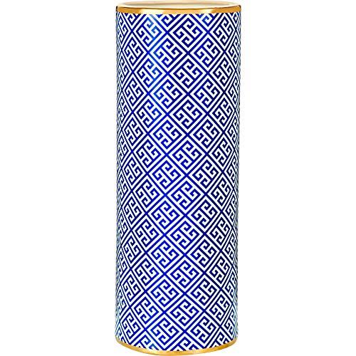 Vaso Em Cerâmica Mart Azul/branco/dourado