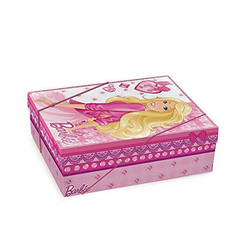 Caixa Para Presente Retangular com Tampa Cromus Embalagens na Estampa Barbie Gloss com Fechamento em Elástico 46x33x14 cm com 10 Unidades