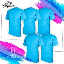 Kit Com 5 Camisetas Gola U Azul de Algodão - Torres Confecções