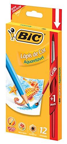 Lápis de cor 12 Cores Aquarelável c/pincel 742837 Bic, BIC, 742837, Multicor, pacote de 12