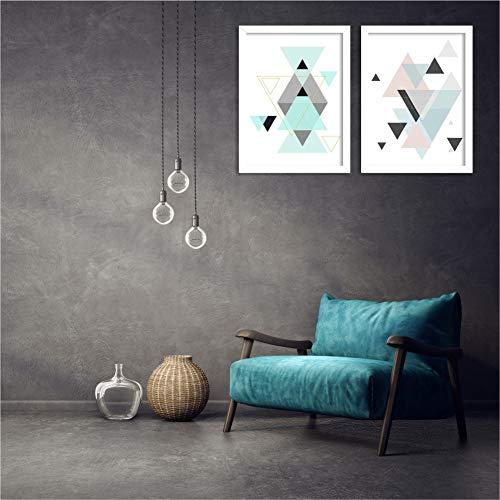 Kit 2 Quadros Decorativos Escandinavo Geométricos Triangulo Branco - Médio