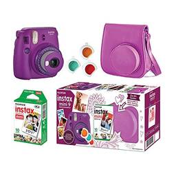 Câmera Instantânea Fujifilm Instax Mini 9 Com 3 Filtros Coloridos, Bolsa e Filme 10 Poses – Roxo Açai, Fujifilm, 705065384, Roxo Açai