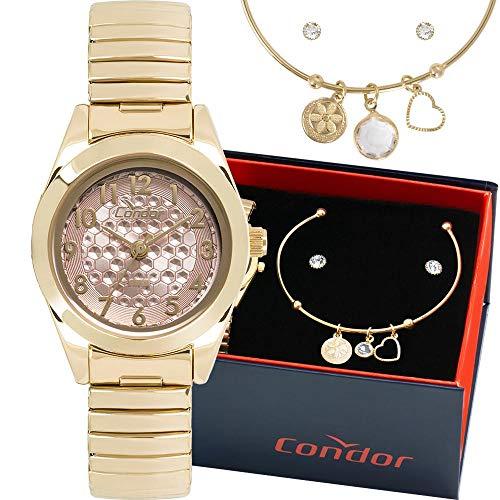 Kit Relógio Condor Feminino Dourado Com Bracelete e Brincos CO2035KWG/K4T