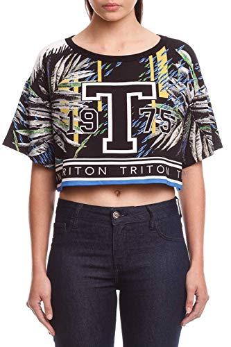 Camiseta Estampada, Triton, Feminino, Preto/Off/Verde, G
