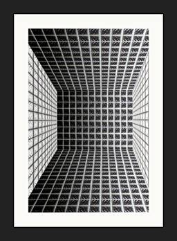 Quadro Abstrato Geométrico Cubo Ilusão de Óptica 35x26cm, Decore Pronto, Preto/ Branco, Pequeno
