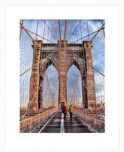 Quadro Paisagem Urbana Ponte do Brooklyn New York 45x55cm, Decore Pronto, Multicor, Médio