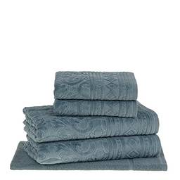 Buddemeyer-Jogo de Toalhas Lamego,100% Algodão, Azul, 2 toalhas banho 80x140cm, 2 toalhas rosto 48x90cm, 1 piso 48x85 cm