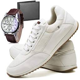 Sapatênis Sapato Casual Com Relógio e Carteira Masculino JUILLI R1100DB Tamanho:39;cor:Branco;gênero:Masculino