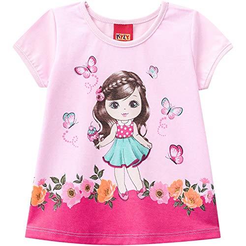 Camiseta Manga Curta Estampada, Meninas, Kyly, Rosa, 1