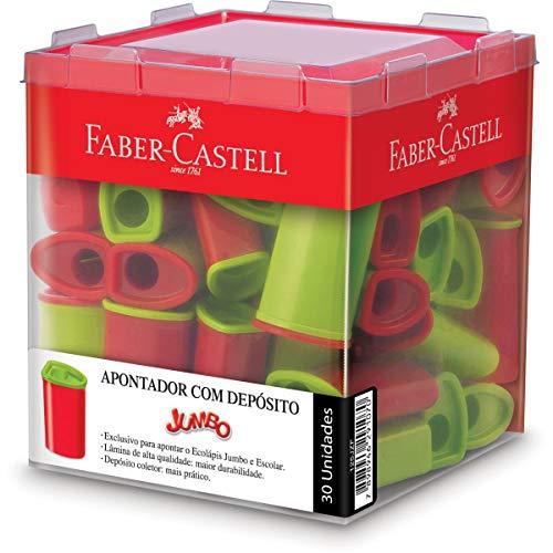 Apontador Jumbo com Deposito 30 Unidades, Faber-Castell, Verde/Vermelho