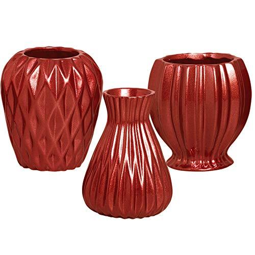 Trio Vasinhos Diamante, Ruby E Quartzo Ceramicas Pegorin Vermelho