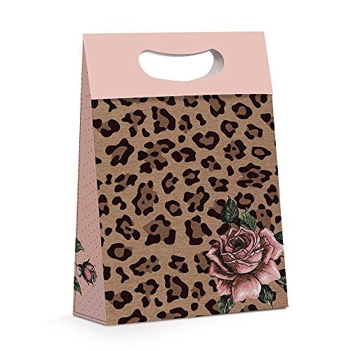 Caixa Para Presente Plus Cromus Embalagens na Estampa Leopardo com Aba de Fechamento e Alça 22x9x32 cm com 10 Unidades