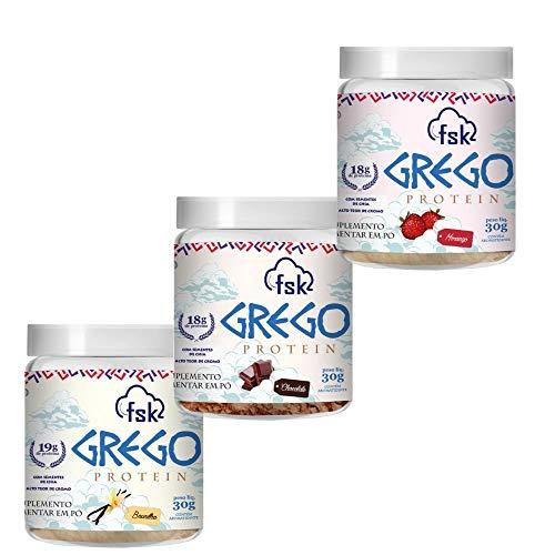 Kit Grego Protein Forseek, 12 unidades de 30g, Sabores: Morango, Chocolate e Baunilha