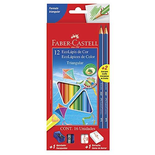 Kit Escolar Lápis de Cor Triangular, Faber-Castell, EcoLápis, 120512+2N, 12 Cores + 2 Grafite