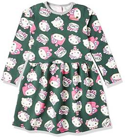 Vestido Manga Longa Infantil, Hello Kitty, Meninas, Verde, 2