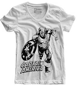 Camiseta feminina Capitão América branca Live Comics tamanho:G;cor:Branco