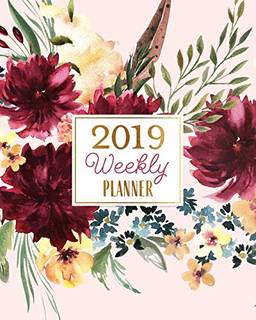 2019 Weekly Planner: 2019 Spendid Planner, Blush Pink & Watercolor Blooms Agenda Book