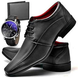 Sapato Social Com Relógio Carteira e Cadarço Masculino Top Flex R804DB Tamanho:40;cor:Preto;gênero:Masculino