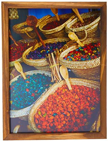 Ornamento Quadro Madeira Pequeno - Ervas Decorglass Multicolor