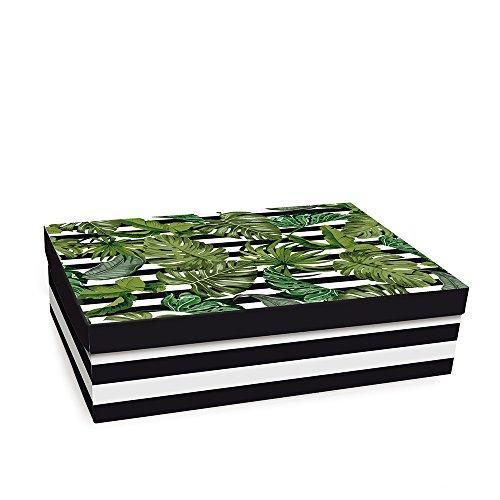 Caixa Para Presente Rígida Retangular Baixa Cromus Embalagens na Estampa Folhagens com Tampa 23,5x18x5 cm com 4 Unidades
