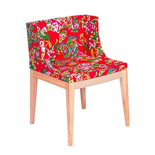 Cadeira Mademoiselle - Floral vermelho - Madeira clara