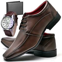 Sapato Social Com Relógio Carteira e Cadarço Masculino Top Flex R804DB Tamanho:42;cor:Marrom;gênero:Masculino