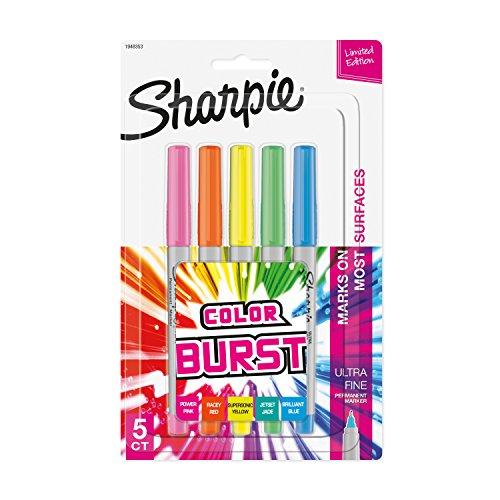 Marcadores permanentes Sharpie Color Burst, ponta ultrafina, sortidas, pacote com 5 (1948353), Color Burst, 5-Count