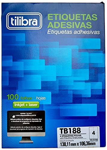 Etiqueta Adesiva Inkjet/Laser Carta 138,11mmx106,36mm TB6188 - Caixa com 400 unidades,Tilibra
