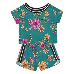 Conjunto Camiseta e Shorts Floral, Nanai, Meninas, Verde, 4