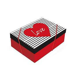 Caixa Para Presente Retangular com Tampa Cromus Embalagens na Estampa Love com Fechamento em Elástico 46x33x14 cm com 10 Unidades