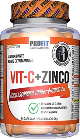 Vitamina C - 1000mg + Zinco 7mg - 60 Caps Imunidade - Profit Labs